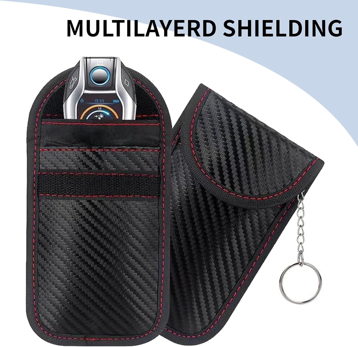 RFID Signal Blocking Faraday Pouch for Car Keys, 2 Pack with Hook Keyring, Waterproof Key Fob Protector, Anti-Theft Signal Blocker, Portable, Signal Blocking image number 3