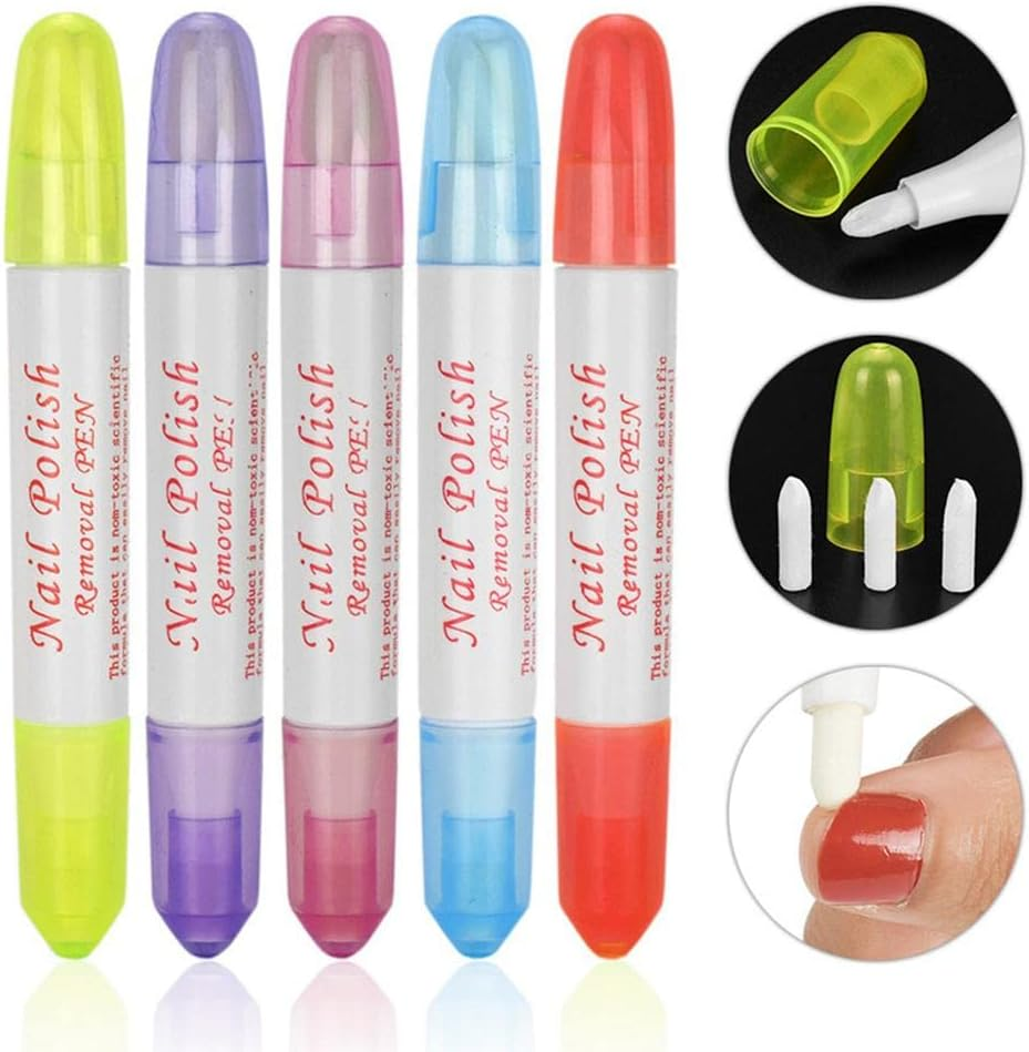 5Pcs Nails Polish Remover Pen Varnish Corrector Makeup&15 Head Tips image number 1