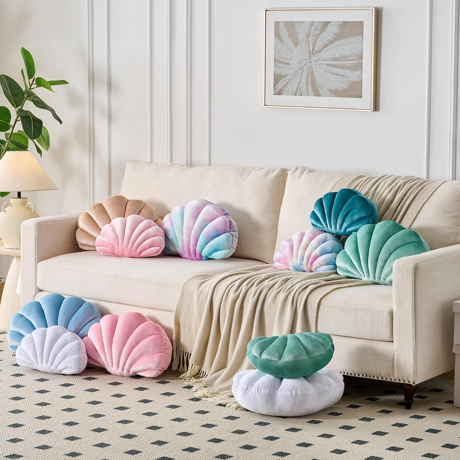 XIAIJIA Seashell Decorative Pillow Shell Shaped Throw Pillow 3D Insert Beach Pillow Soft Velvet Pillow Sea Ocean Decoration Couch Bed Pillow Cushions(White,18 X 13 Inch) image number 2
