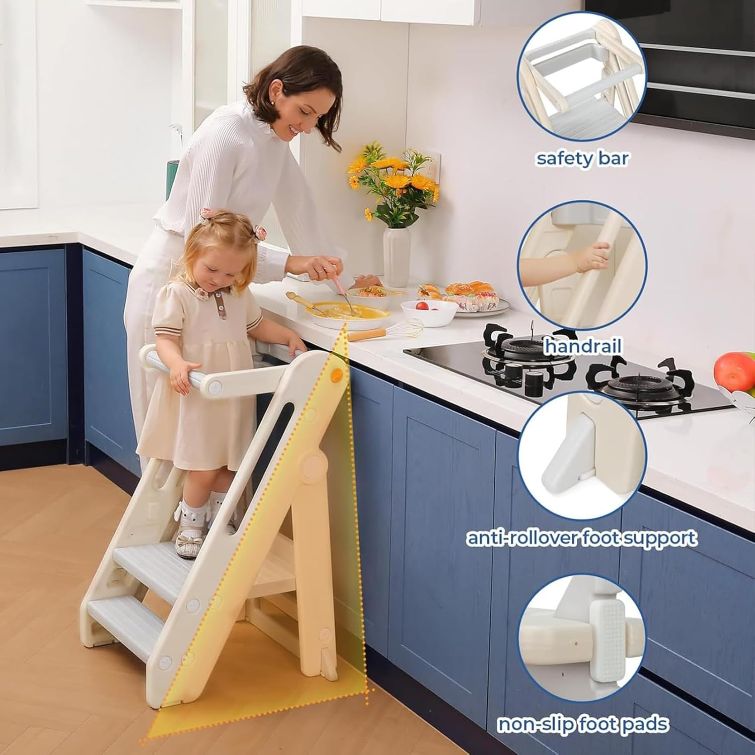 Enliansgo Kids Step Stool Toddler Step Stool for Bathroom Sink,Adjustable 3 Step Stools with Handles to 2 Step for Kids Toilet Potty Training,Kitchen Counter Stools Learning Helper Stool (Grey) image number 2