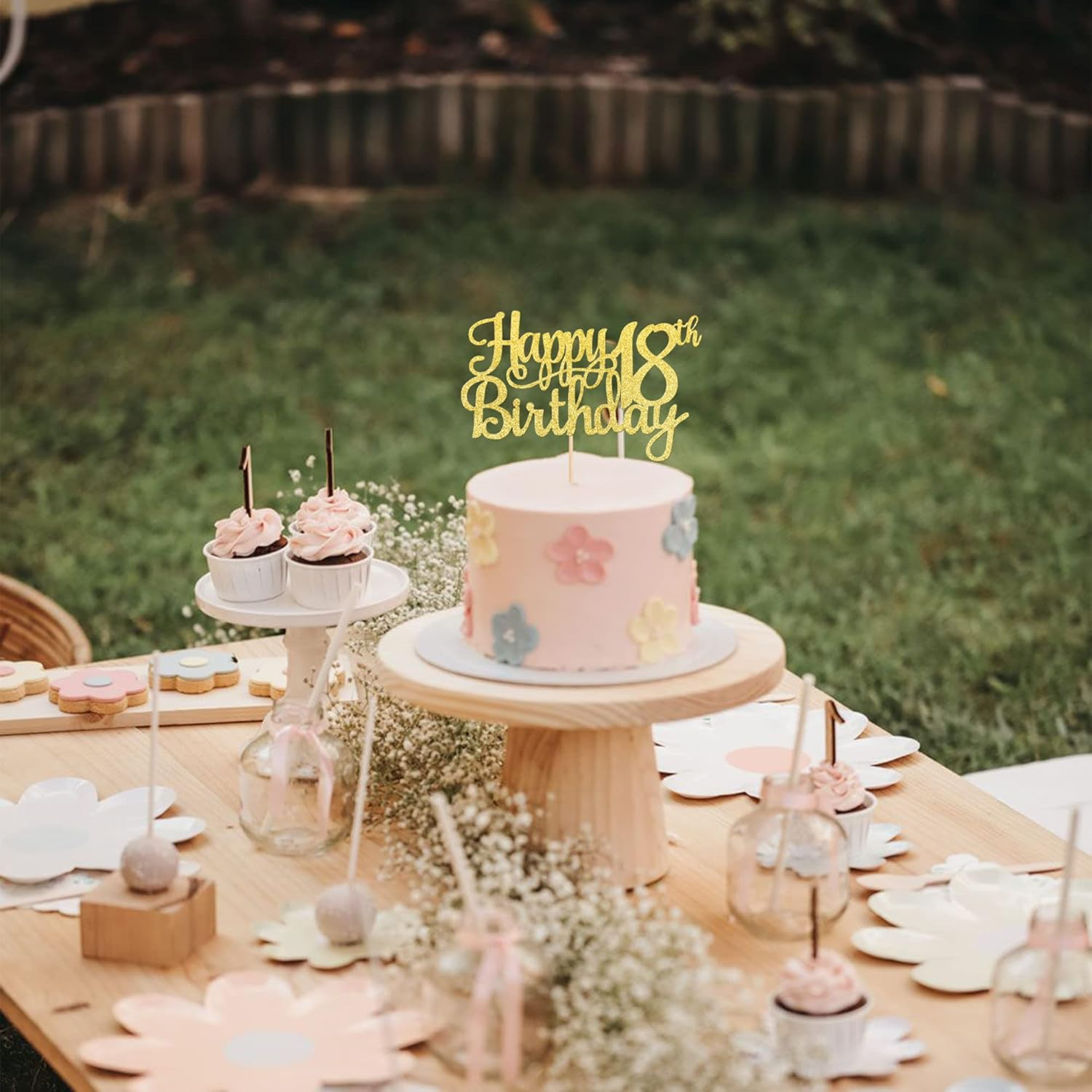 1 PACK Happy 18Th Birthday Cake Topper Gold Glitter Cheers to 18 Years Birthday Cake Pick 18 Fabulous Cake Decoration for 18Th Birthday Theme Party Decorations Supplies - 16Th image number 2