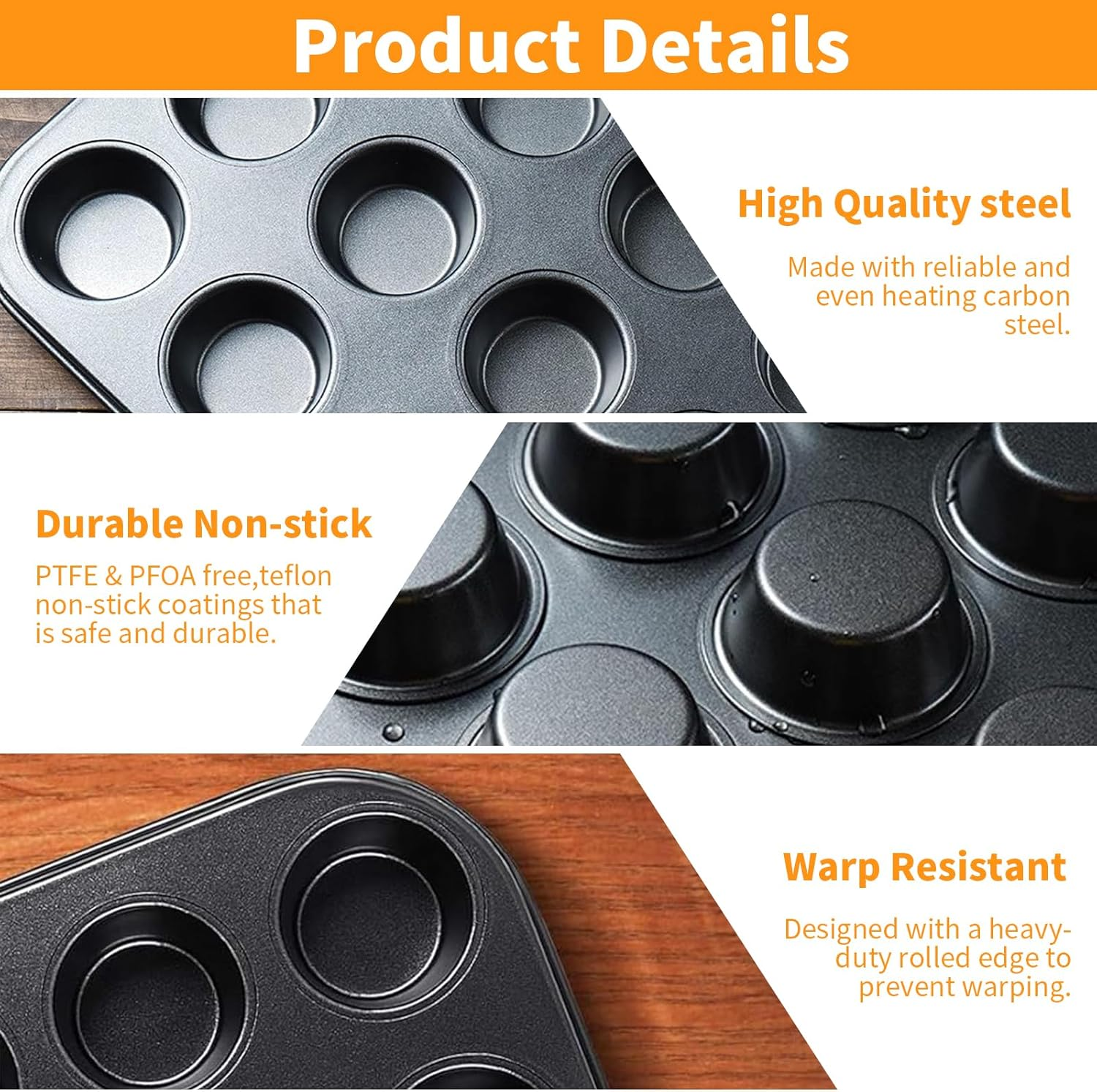 24-Cup Wiltshire Cup Muffin Pan Non-Stick Baking Cups BPA Free Reinforced Thickened Stainless Steel Frame Muffin Pan Cake Molds Bakeware Cupcake Mold for Air Fryer Toaster Oven Counter & More (Golden) image number 1