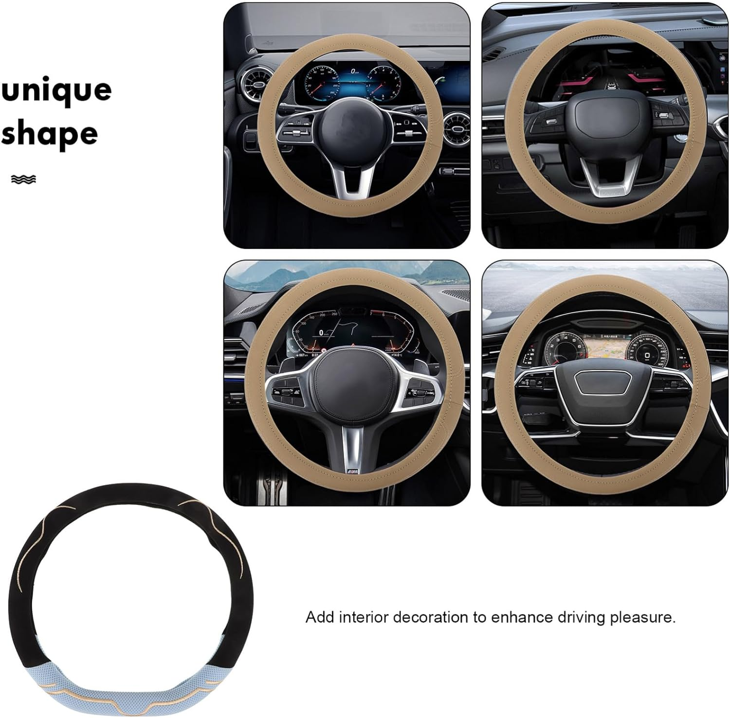 Anneome Universal 38Cm D-Shape Steering Wheel Cover Breathable Ice Silk Fabric, Thin Stretch Steering Cover for All-Season Car Interior Protection image number 1