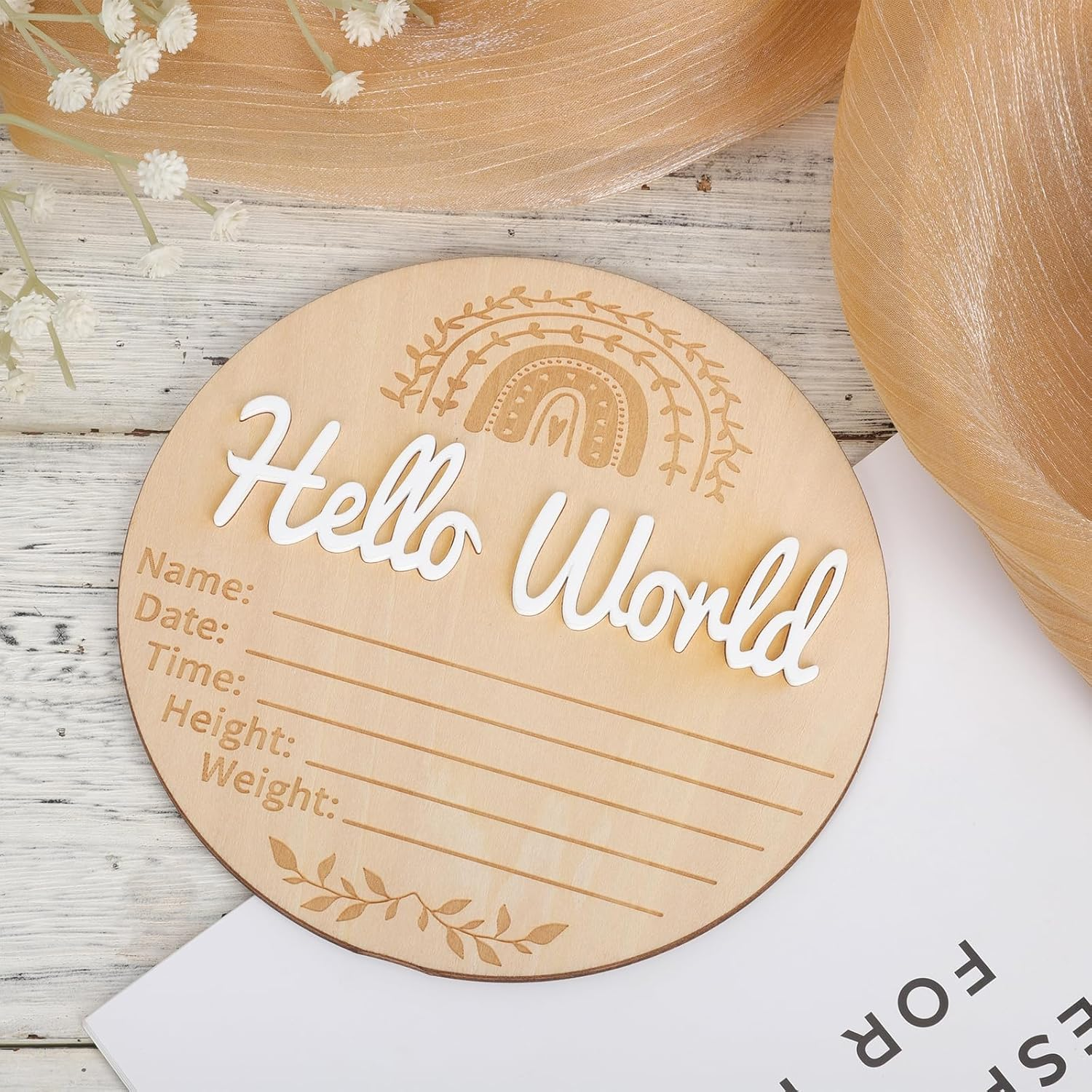 NQEUEPN Baby Announcement Sign, 5.91X5.91In Hello World Newborn Sign Wooden Baby Name Information Sign Birth Announcement Cards for Newborn Baby Wall Decoration Shower Nursery (Rainbow Pattern) image number 6