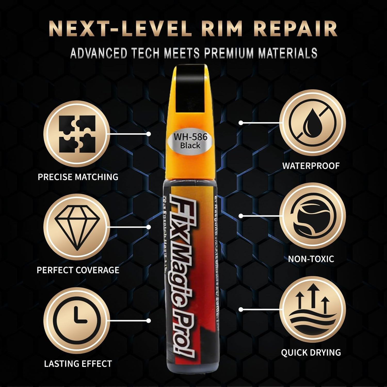 Black Alloy Wheel Touch up Paint Pen - Gloss Black Scratch Remover for Alloy Rims, Quick Repair Chip & Curb Rash, Universal for All Cars, Durable & Weather-Resistant image number 2