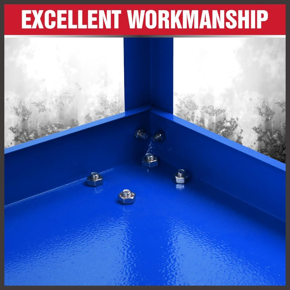 HORUSDY Blue 3-Tier Tool Storage Trolley, Workshop Steel Tool Cart Mechanic Swivel Lockable Wheel with Screwdriver Holder, 150KG Capacity - Red image number 4