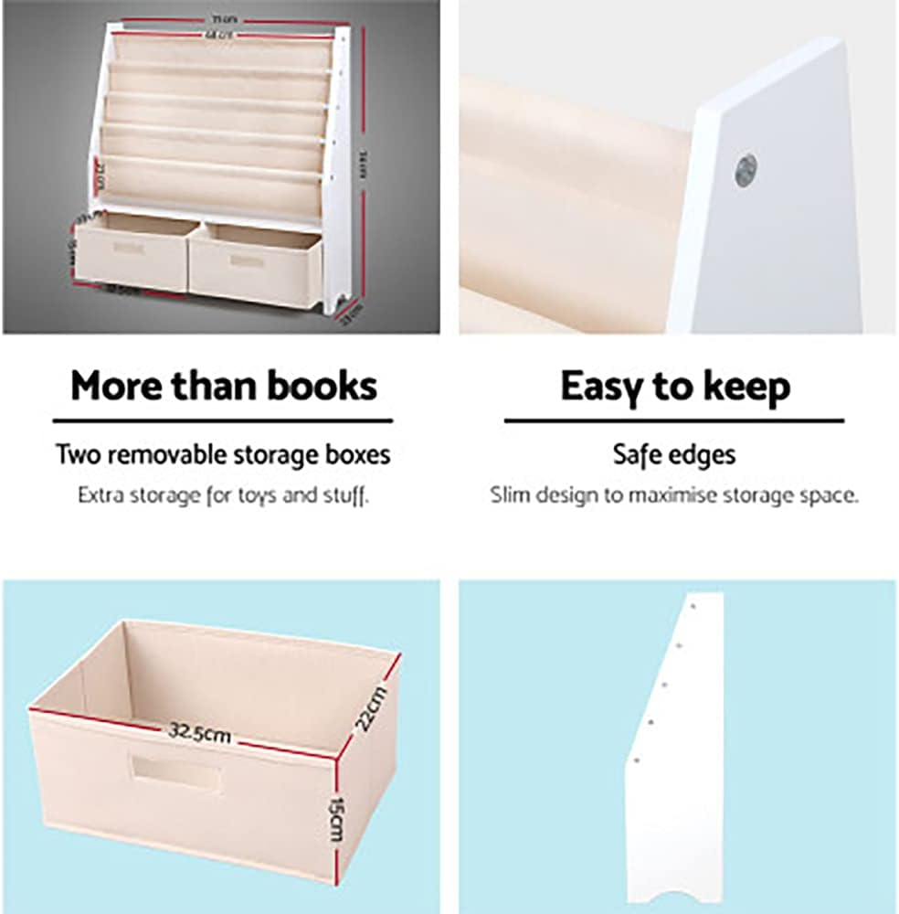 Keezi Kids Bookshelf, 4 Tiers Storage Book Shelf Bookshelves Corner Wall Toy Bookcase Rotating Display Shelves Home Living Room Bedroom Kindergarten Furniture, Safe Rounded Edges White image number 1