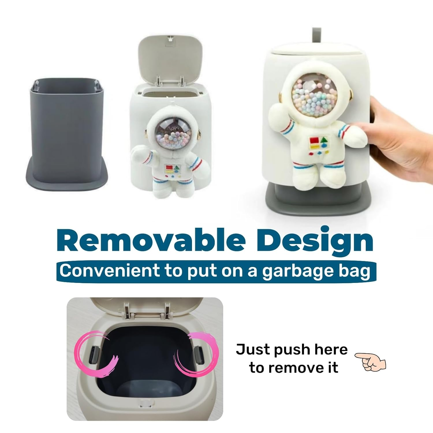 Zigihos Car Can Garbage Bin Cute Cartoon Style Hanging Car Flip Lid Trash Can Detachable Leak-Proof ABS Material Spaceman Duck Smile Cloud (Smiling Cloud) image number 5