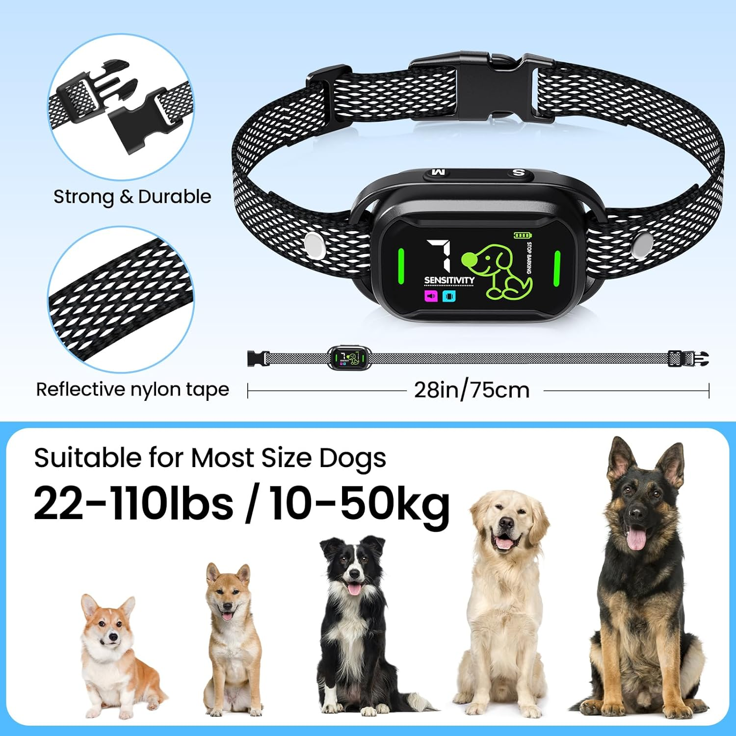 Dog Bark Collar, Rechargeable anti Bark Collar with Adjustable Sensitivity and Intensity Beep Vibration Bark image number 1