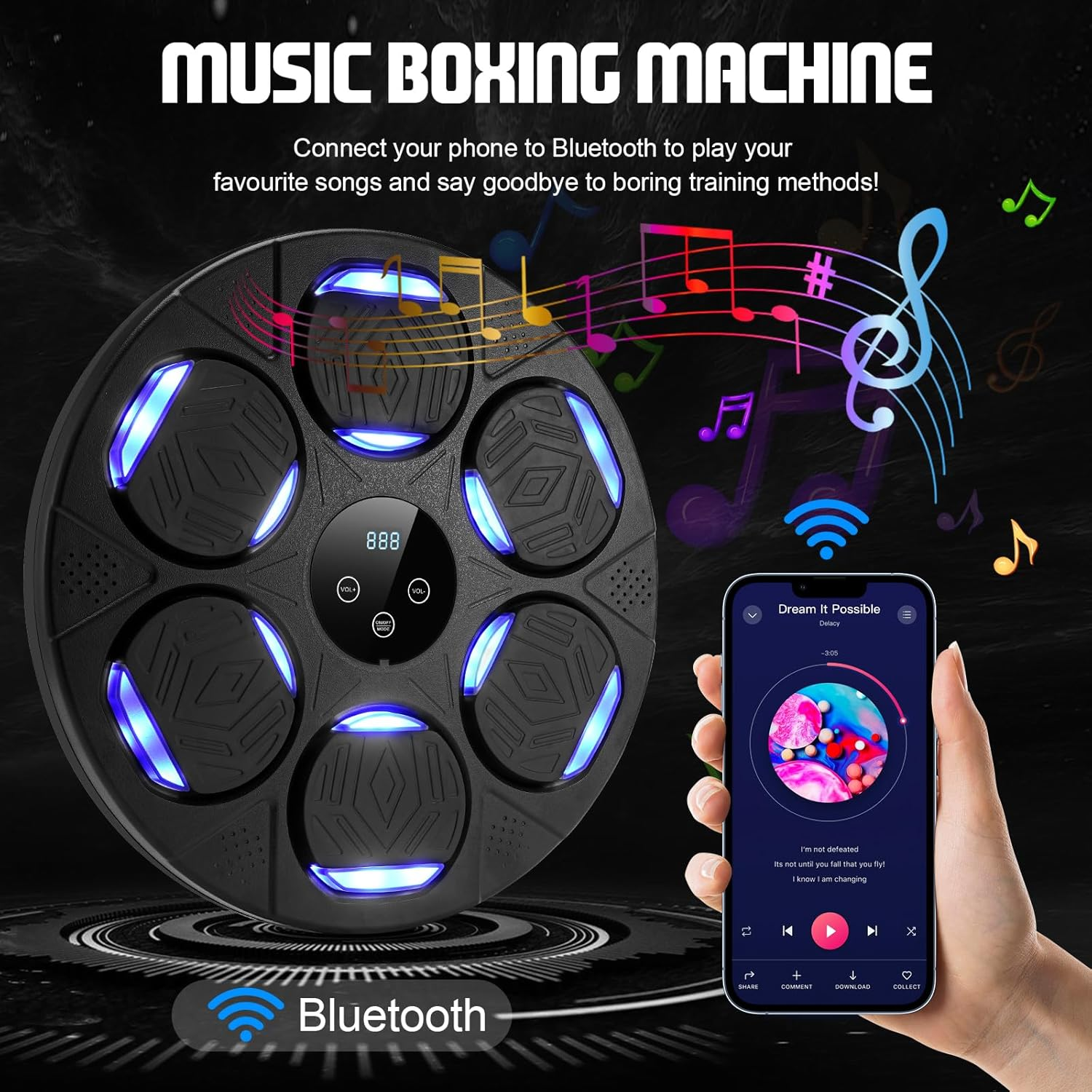 Music Boxing Machine, Smart Boxing Machine Wall Mounted with Boxing Gloves USB Charging Punching Machine Game Training Equipment Pad Devices Bluetooth Connection for Kids/Adults