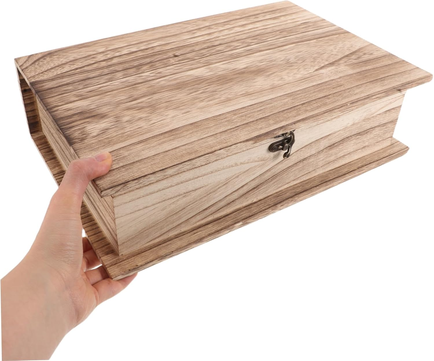 Wooden Book Storage Box with Hinged Lid Large Organizer for Jewelry Keepsakes and Memorabilia Vintage Style Decorative Container for Home Use image number 1