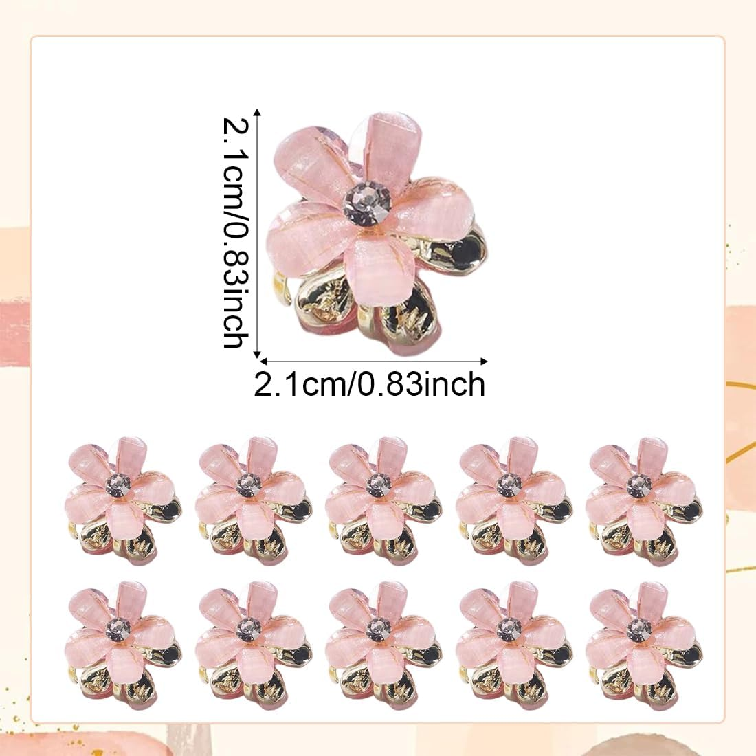 JYNVO 10 Pink Flower Crystal Hair Clips image number 3