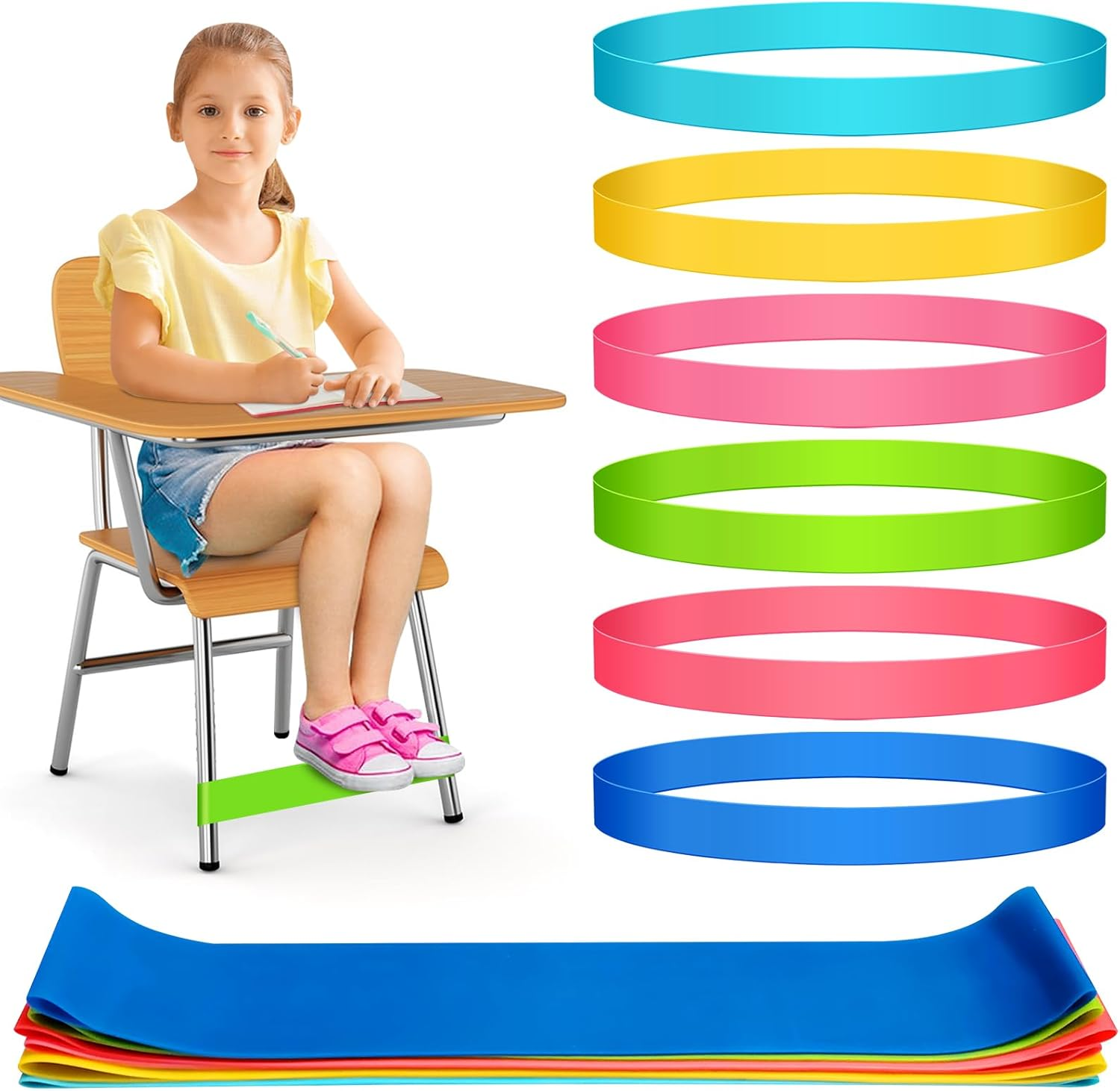 6 Pack Chair Bands for Kids with Fidgety Feet - Sensory Room Must Haves for ADHD and Autism - Classroom and Home Chairs Fidget Tools image number 4