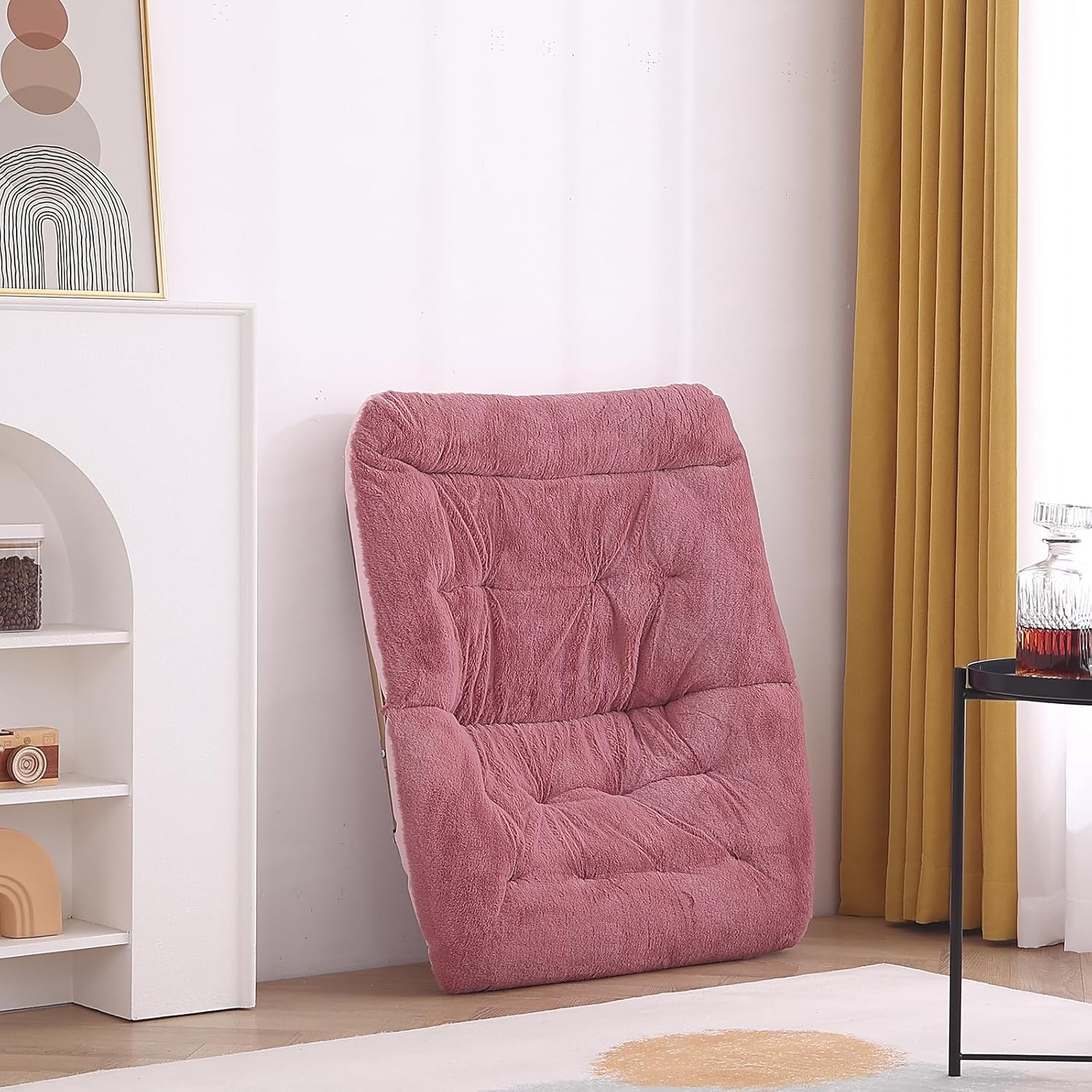 Tiita Comfy Saucer Chair, Soft Faux Fur Oversized Folding Accent Chair, Lounge Lazy Chair for Teens Adults, Metal Frame Moon Chair for Bedroom, Living Room, Dorm Rooms - Beige image number 6