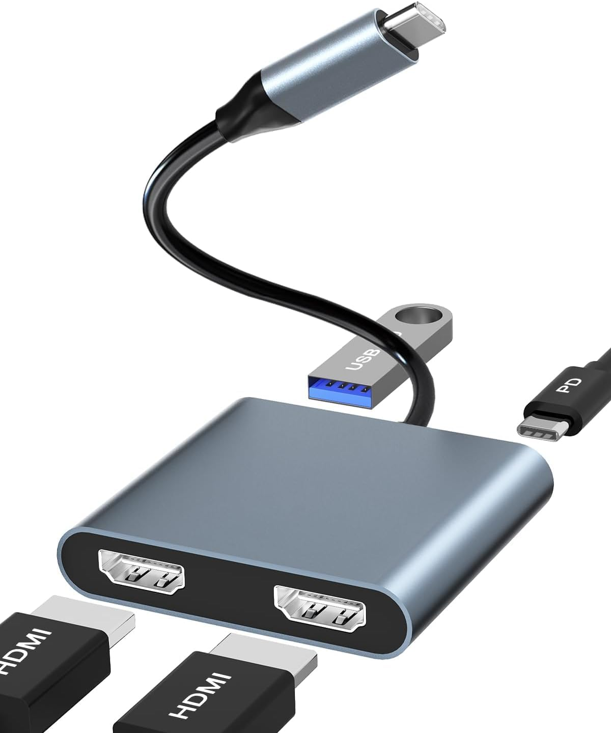 Vrythn USB C to Dual HDMI Hub, 4-In-1 Triple Display USB C Hub, Type C to 2 HDMI 4K Compatible with Macbook Pro/Air, Chromebook Pixel, HP and More-Also Come with 100W PD & USB 3.0 Port image number 3