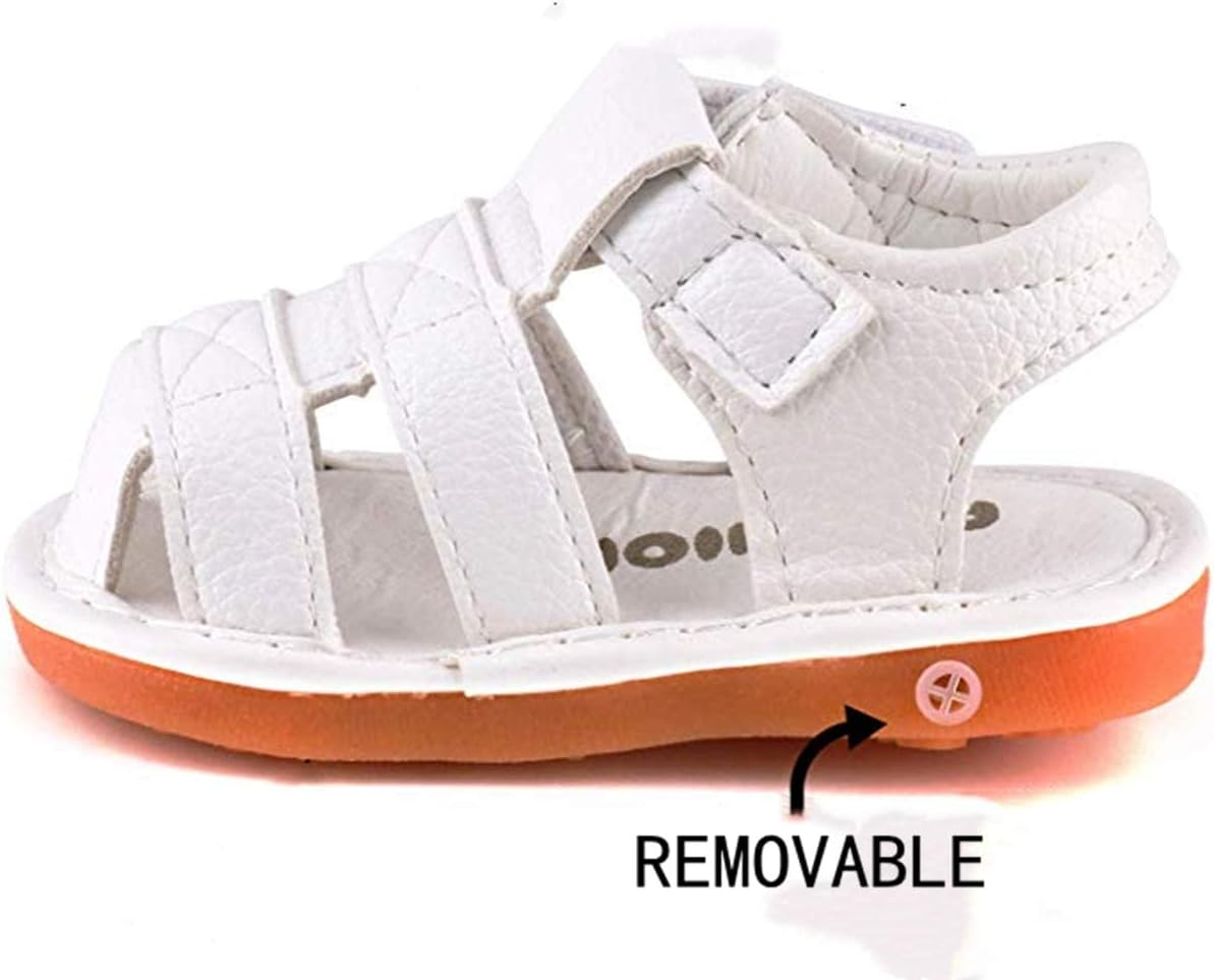 Myppgg Baby Boy Girl Summer Infant Squeaky Sandals Premium Rubber Sole Closed-Toe Non-Slip Shoes Toddler First Walkers White Size: 4 Toddler image number 4