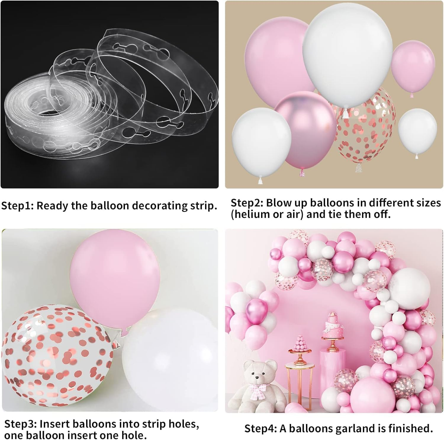 Pink White Balloon Arch Kit, 117Pcs Balloon Garland Kit Pink Confetti Metallic Balloons for Birthday Baby Shower Wedding Bridal Engagement Anniversary Graduation Valentines Party Decorations image number 3