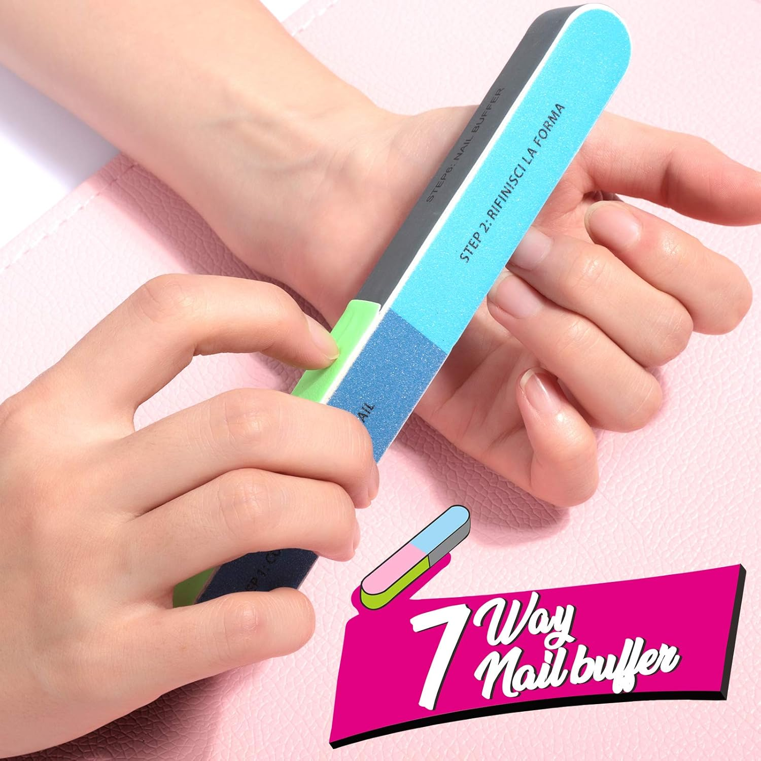 FANDAMEI Nail File and Buffer, Professional Manicure Tools Kit. 8PCS Rectangular Nail Buffer Block, 8PCS Nail File, 2PCS 7 Way Nail File & 2PCS Nail Polishing Buffer. Nail Care File Buffer Tool image number 3