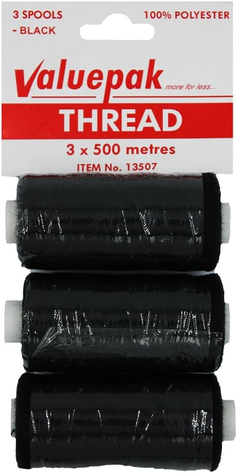 Sullivans Valuepak Polyester Thread 3 Spools, 500 Meter Length, Black