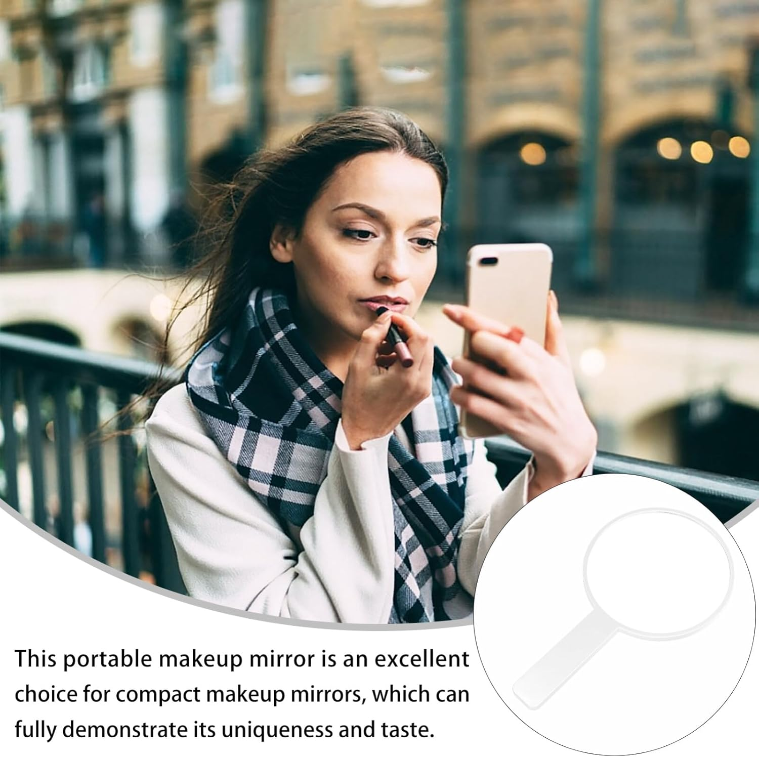 Mobestech Hand Mirror round Handheld Mirror with Handle Barber Hairdressing Handheld Mirror Compact Mirror Makeup Mirror with Handle for Salon Home Travel (White) image number 2