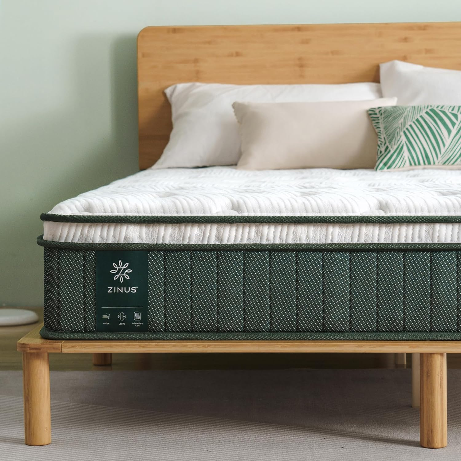 Zinus Queen Cooling Mattress, Green Premium Pocket Spring Euro Top 25Cm image number 3