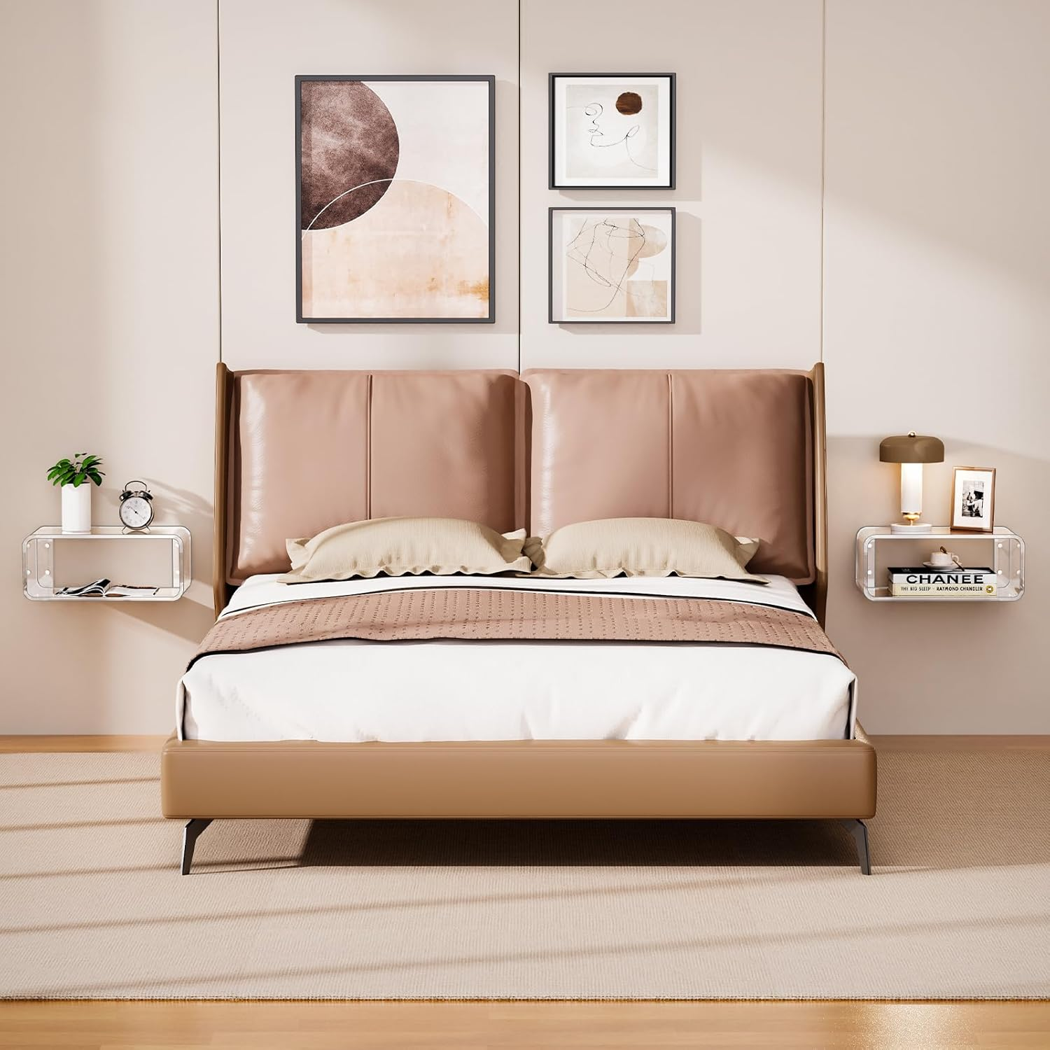 Acrylic Floating Nightstand, Bedside Table, Nightstand Shelf Wall Mounted Bedside Shelf (Clear, Small) - Green image number 2