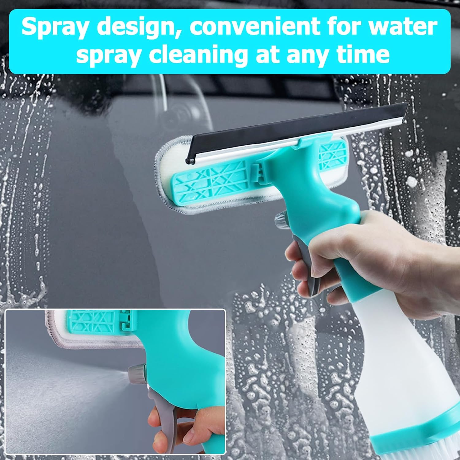 PIWOSGOL Window Cleaner with Spray Bottle, 4 in 1, Removable Window Cleaner, Double Sided Window Cleaning Set, Spray Wiper, Wiper with Spray Function, for Windows, Mirrors, Tiles, Car image number 2