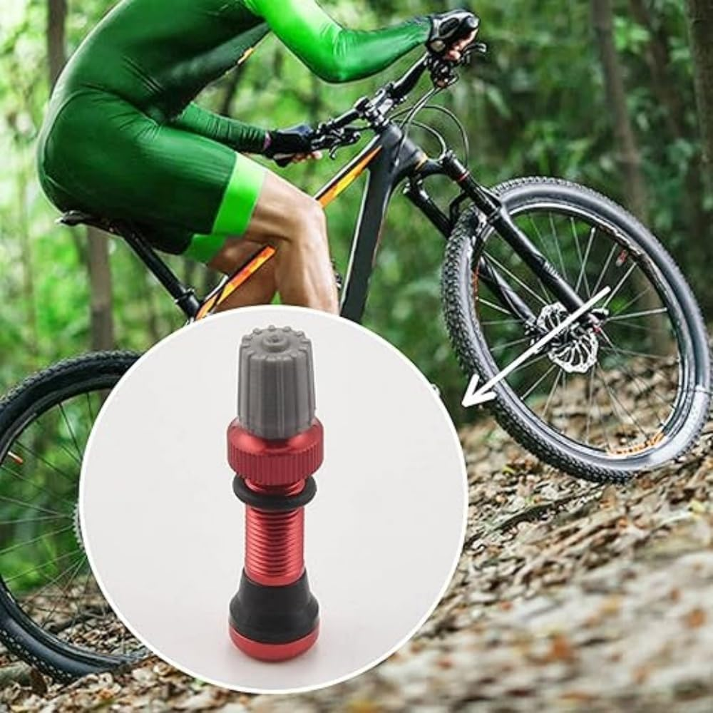 2Pcs 44Mm Red Tubeless Air Valve Aluminum Alloy Tyre Valve round Base Small Size Valves for MTB Road Bike Tubeless Valve Stem (With Caps) image number 2