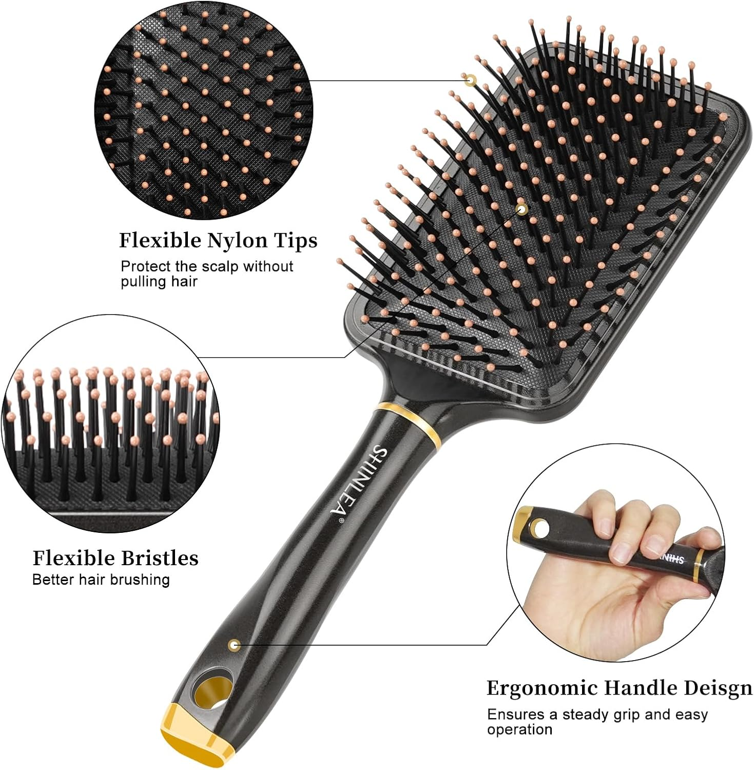 SHINLEA Paddle Brush for Blow Drying, Detangling Brush for Curling Straight Thick Thin Wet and Dry Hair, Large Paddle Hair Brush with Soft Nylon Bristle, Hair Brushes for Women Men Kids image number 4