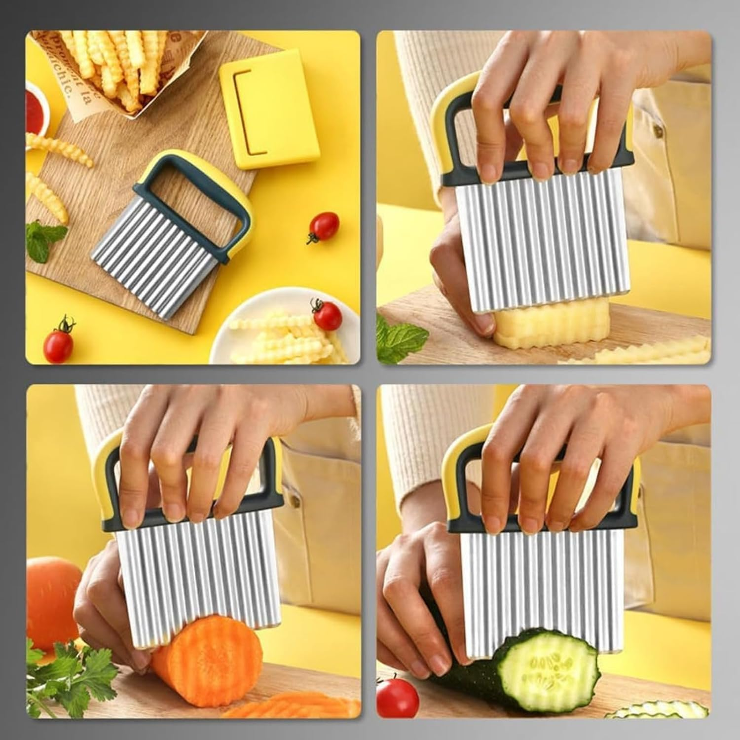 RODISHOMM Stainless Steel Crinkle Cutter for Potatoes and Vegetables &ndash; Wavy Chopper Knife for Slicing Fries, Fruits, and Veggies image number 3