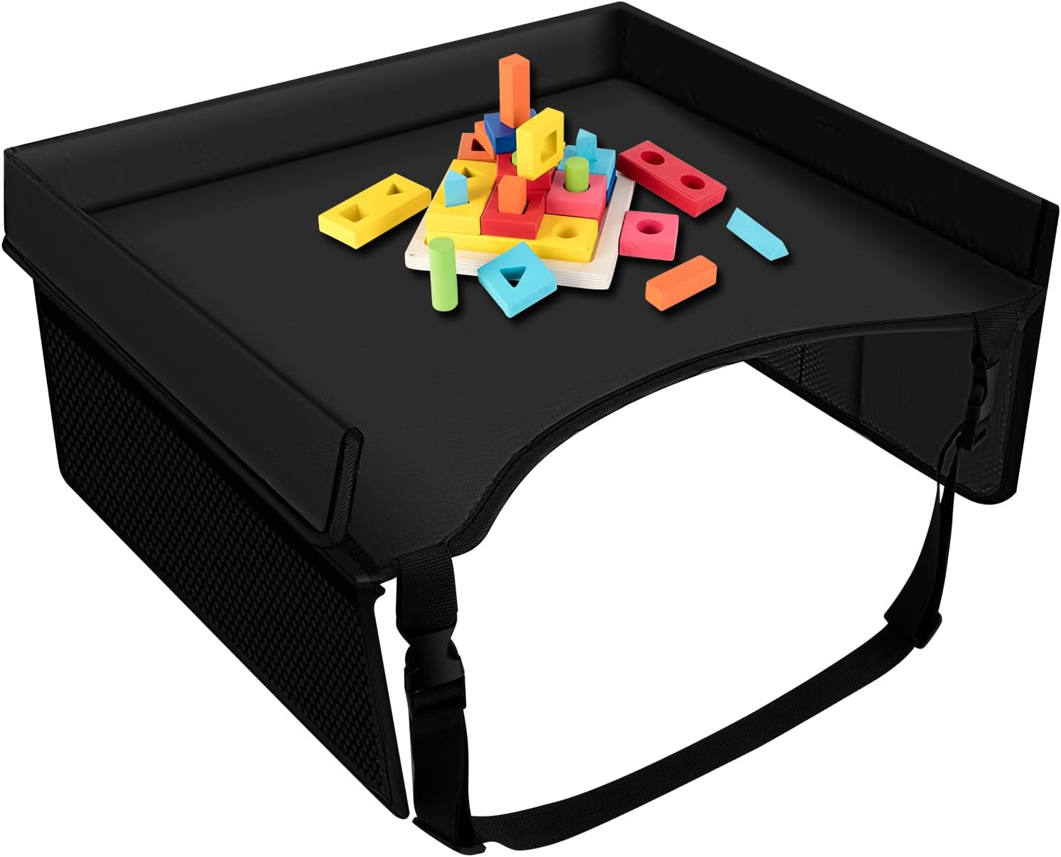 Car Lap Tray, Kid Travel Tray, Foldable Kid Car Tray Toddler Car Seat Tray with Adjustable Shoulder Strap and Pocket Car Lap Tay for Kids Travel Airplane Outdoor (Black) image number 6