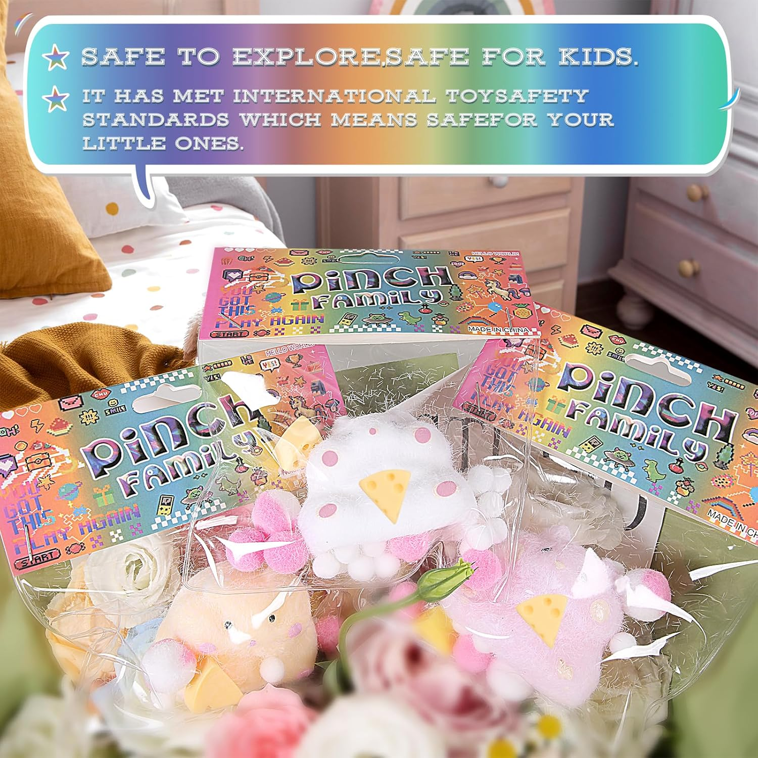 3Pcs Squishy Hamster Taba Cat Squeeze Toys, Cute Soft Cat Paws Stress Relief Toys for Kids Party Favors, Pinch Family, Fidget Toys Suitable for Adults and Kids - Big White image number 6