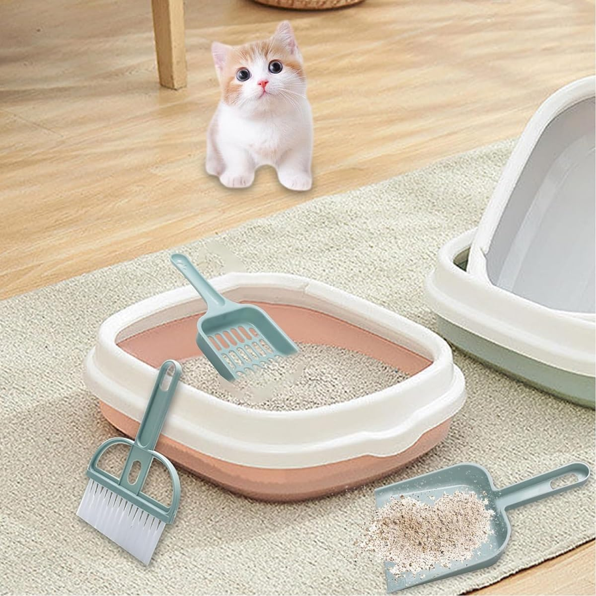 Kiuiom Cleaning Tools for Cat Litter, Plastic Cat Litter Shovel, Cat Litter Scoop, Broom Set, Cleaning Devices for Filtering Cat Litter for Cleaning Cat Sand Toilets image number 1