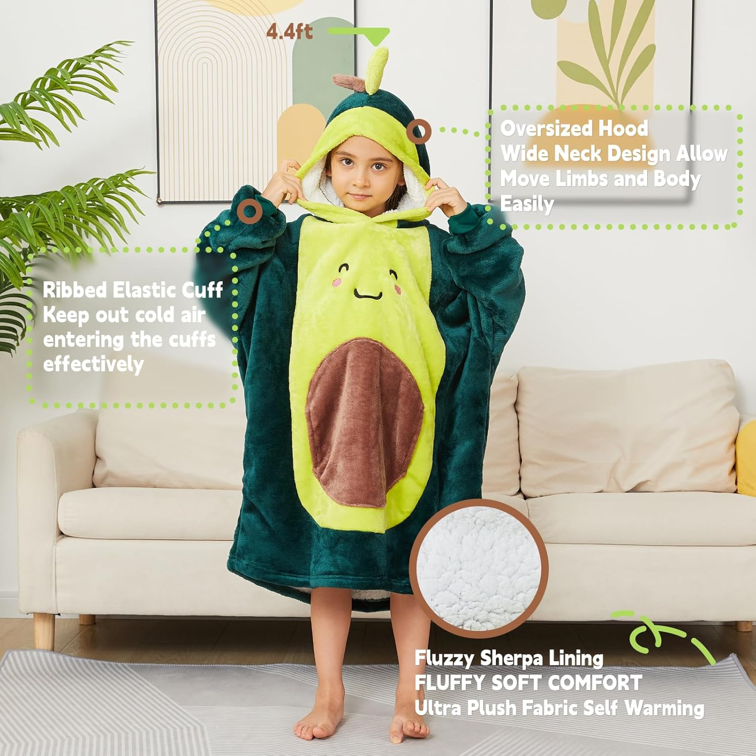 Oversized Wearable Blanket Hoodie, Long Sherpa Fleece Hooded Blanket for Adult Women Men and Children image number 5