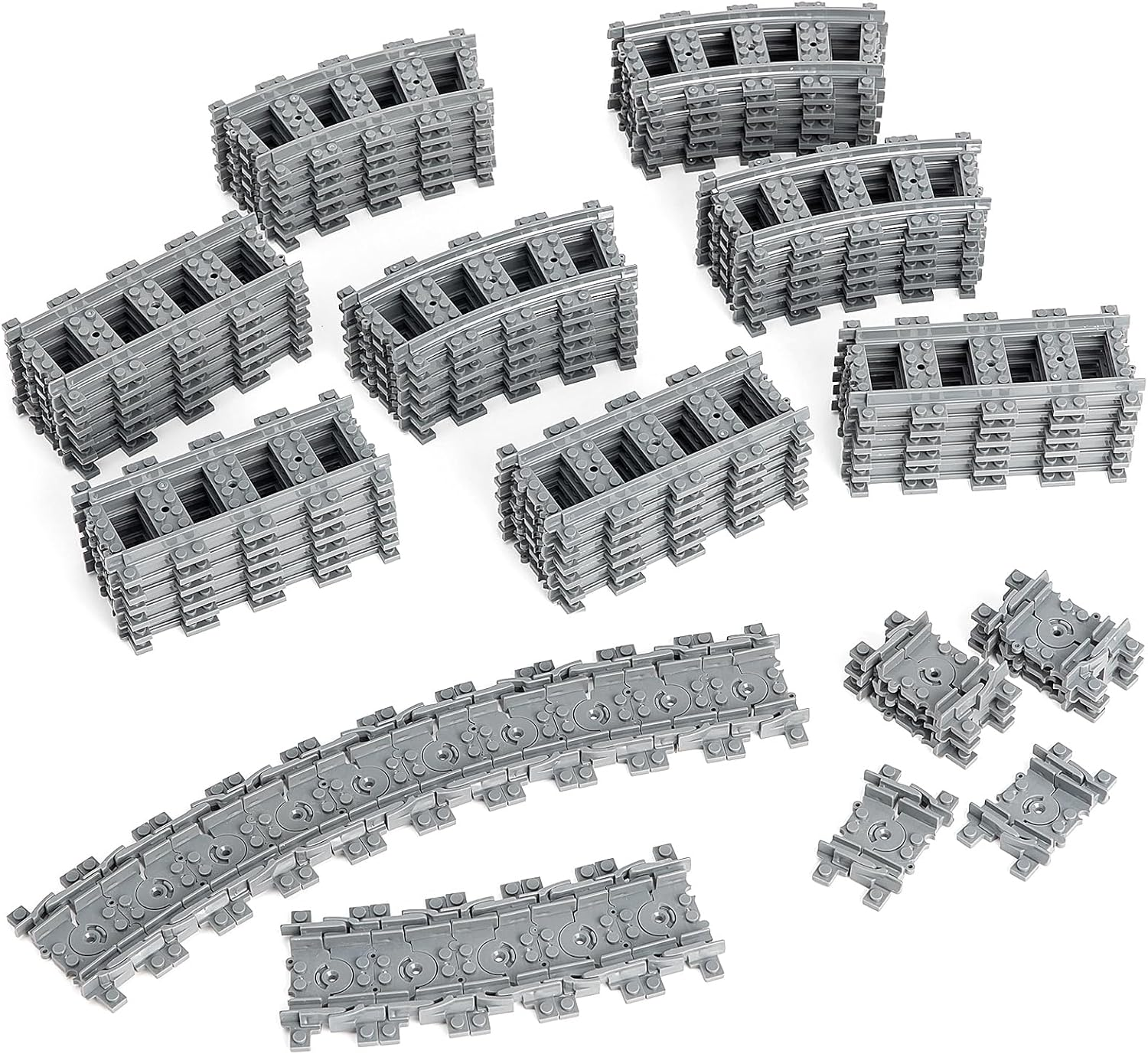 Mannidoo Classic City Train Tracks, 72 Pieces Railroad Tracks with 24 Flexible Tracks, 24 Curved Tracks and 24 Straight Tracks, Train Expansion Accessories Compatible with All Major Brands Track image number 1