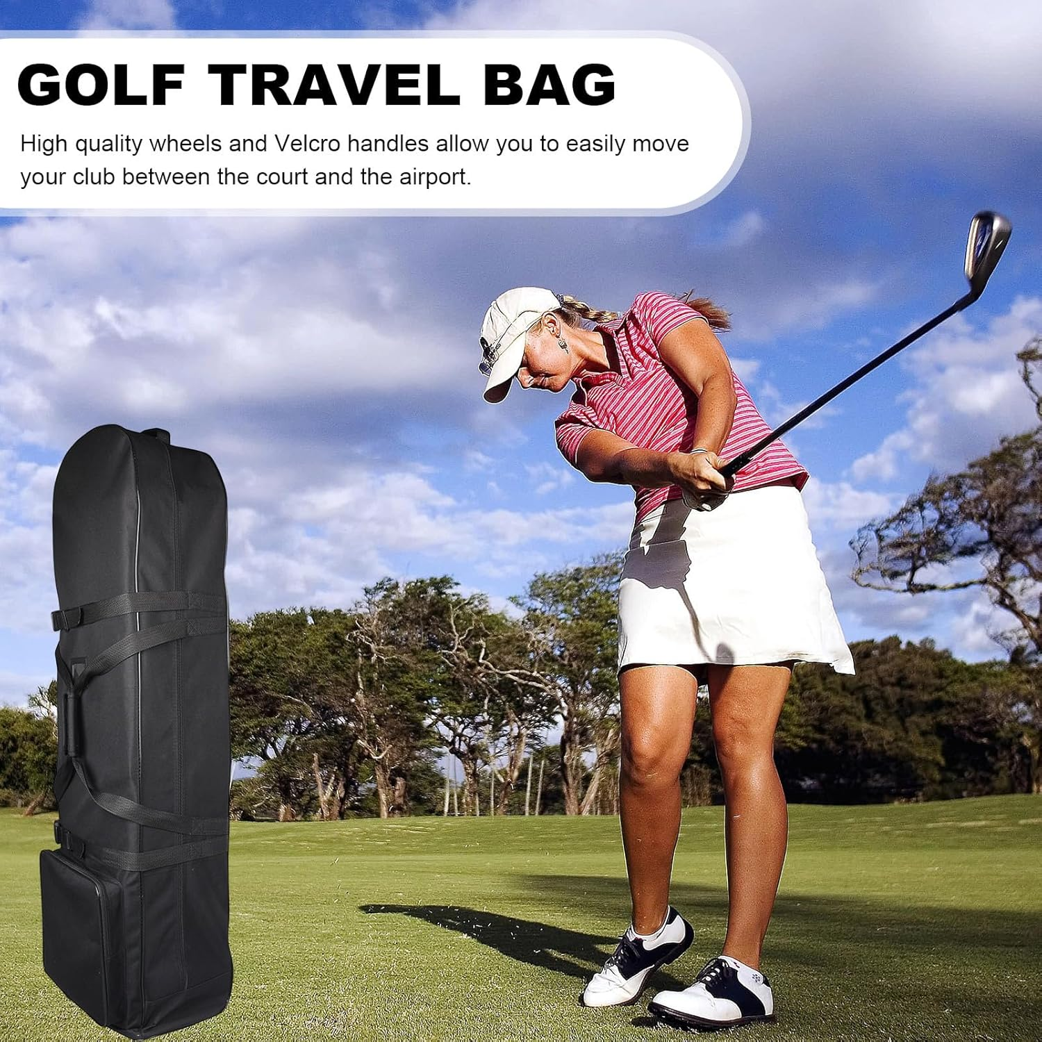 Golf Club Travel Bag - 900D Oxford Golf Case with Wheels | Lightweight Rolling Golfs Luggage for Airport Transit | Waterproof Golfs Gear Carrier for Airline Travel Tournament image number 4