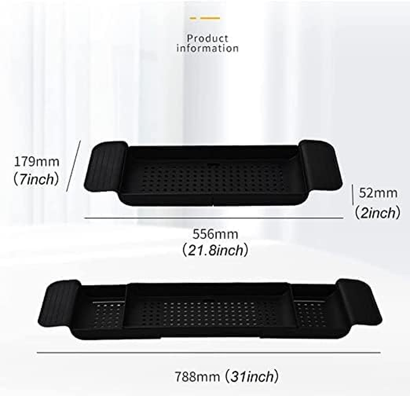 Bathtub Caddy Tray, Expandable Bath Shelf, Adjustable Plastic Bathtub Caddy, Bathroom Tray, Bathtub Accessories & Bathroom Gadgets for Candle Towel, Book, Wine, Phone, Shower image number 1