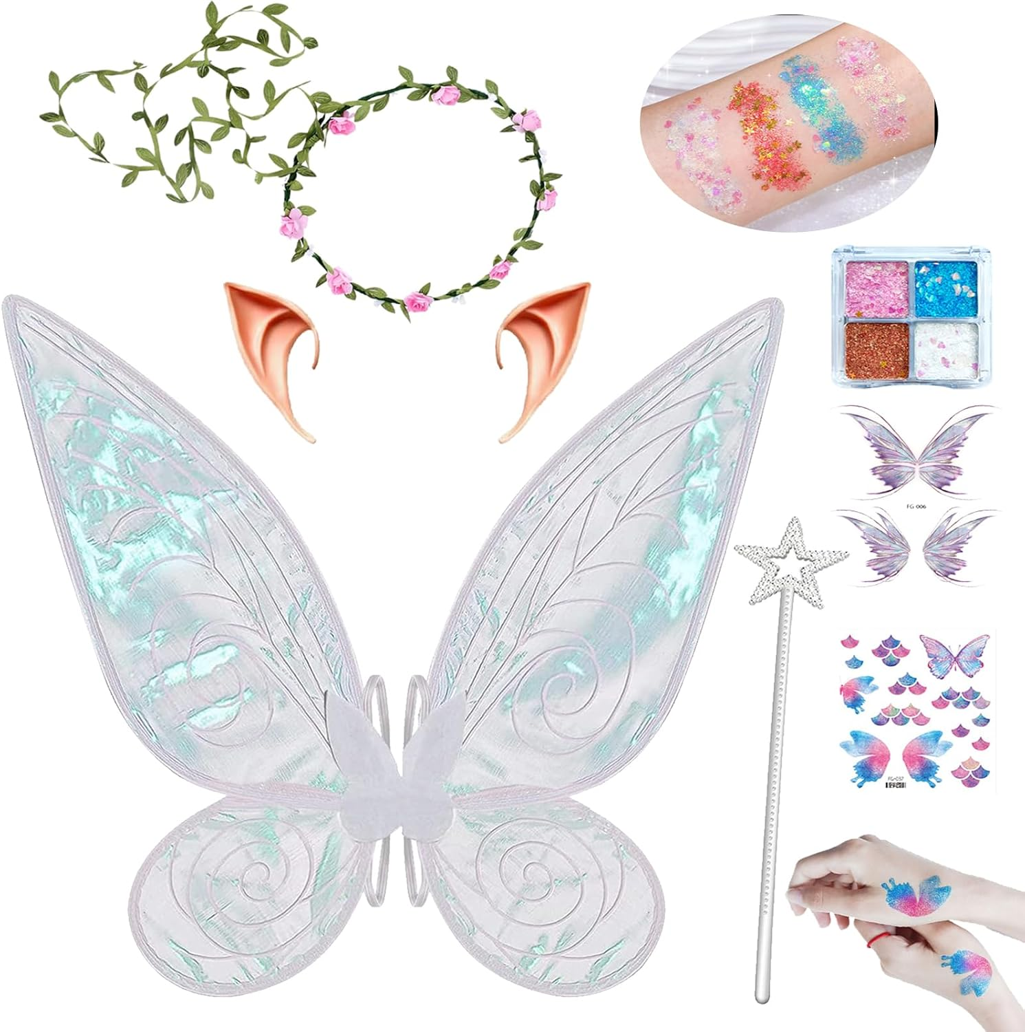 Midook Fairy Wings Set,Fairy Butterfly Wings for Girls Adults and Women Princess Angel Wings Cosplay for Birthday Halloween Christmas (8PCS)