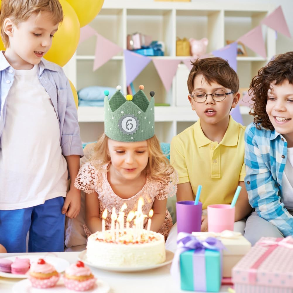 Children'S Birthday Crown with Numbers, Fabric Birthday Crown for Boys Girls with Interchangeable Numbers from 0-9, Reusable Kids Toddler Birth Hat, Birthday Party Decorations (Green) image number 3