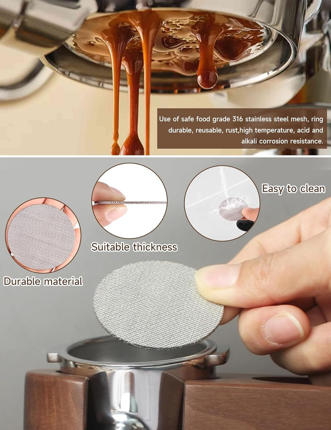 2 PCS Espresso Puck Screen, 53.5Mm Puck Screen, Resuable 1.7Mm Thickness Espresso Filter Mesh, Stainless Steel Professional Barista Coffee Filter Mesh Plate for Espresso Portafilter Filter Basket image number 2
