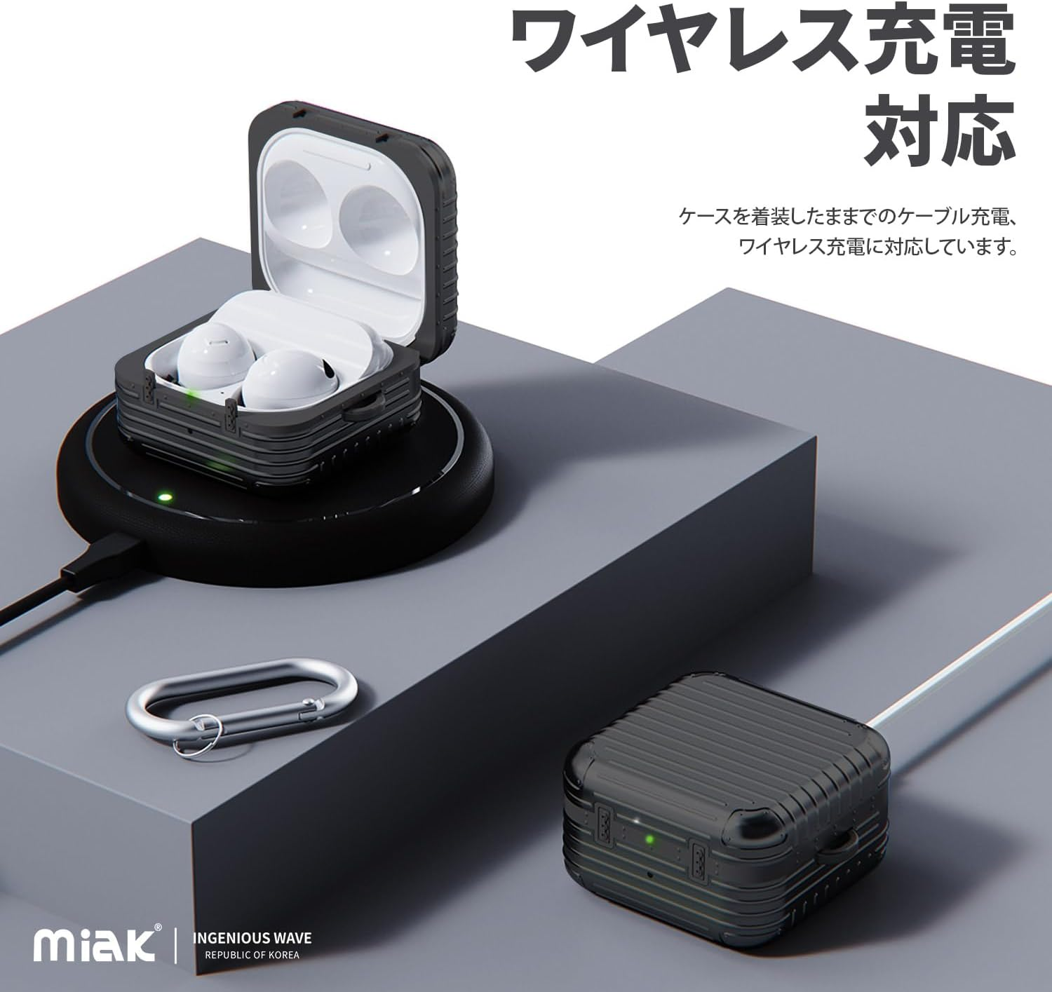 Miak Galaxy Buds Case (Buds2/Buds2 Pro/Buds Pro/Buds Live/Buds FE) Carrying Case [Shock Resistant, Double Layer Structure, Hard Case with Carabiner, Custom Decoration] Samsung Galaxy Buds Black image number 1