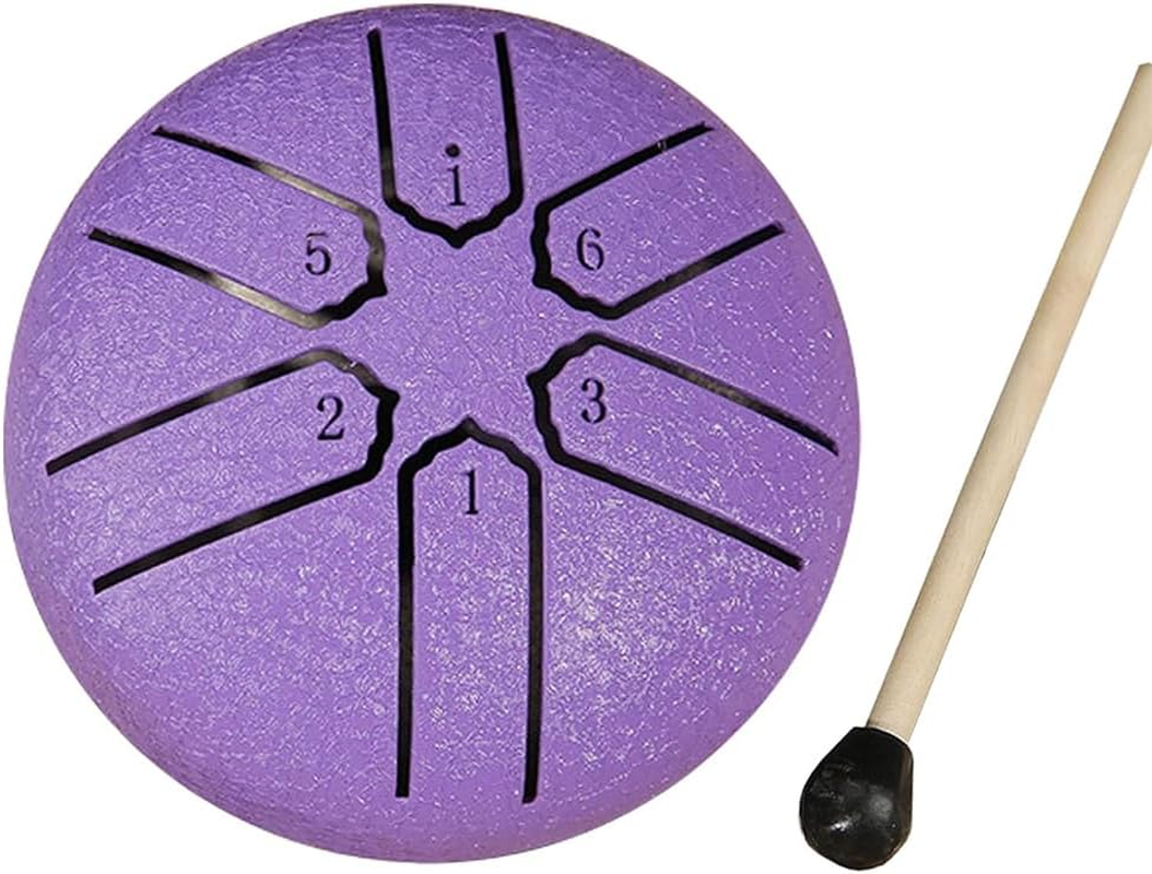 Rain Chime Drum, Steel Tongue Drum for Rain Outdoor, 3 Inches 6 Notes Sound Healing Drum Kit, Mini Hand Drum with Drumstick, Waterproof Musical Rain Drum for Garden (Purple) image number 2