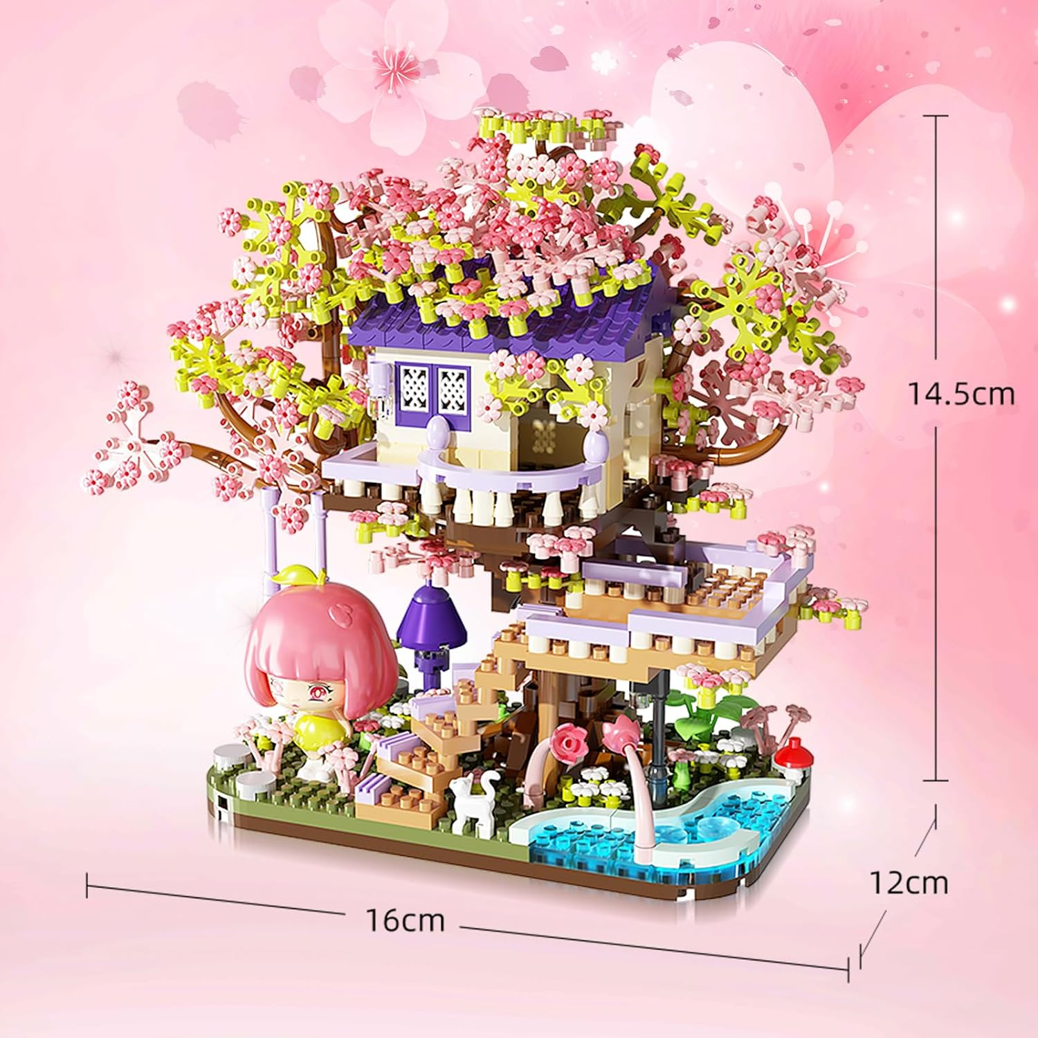 TMA Cherry Blossom Tree Building Set, Flowers House Mini Micro Blocks Toys, STEM Creative Cherry Blossom Bonsai Tree House Building Flowers Set for Aged 8+ Kids, 1275PCS image number 2