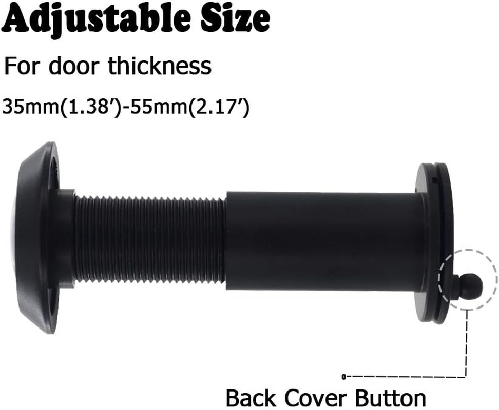 Door Viewer Peephole, Solid Brass 220-Degree Door Viewer with Heavy Duty Rotating Privacy Cover for 1-3/8" to 2-1/6" Doors for Home Office Hotel (Black) - Black image number 4