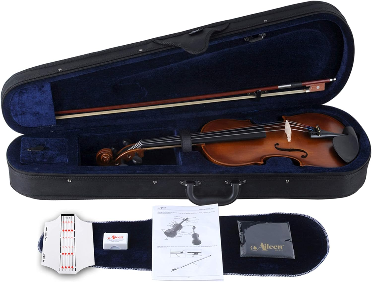Aileen Violin 4/4 Full Size for Beginners with Fingerboard Sticker, User Manual, Hard Case, Bow, Rosin, Bridge, and Polishing Cloth image number 6