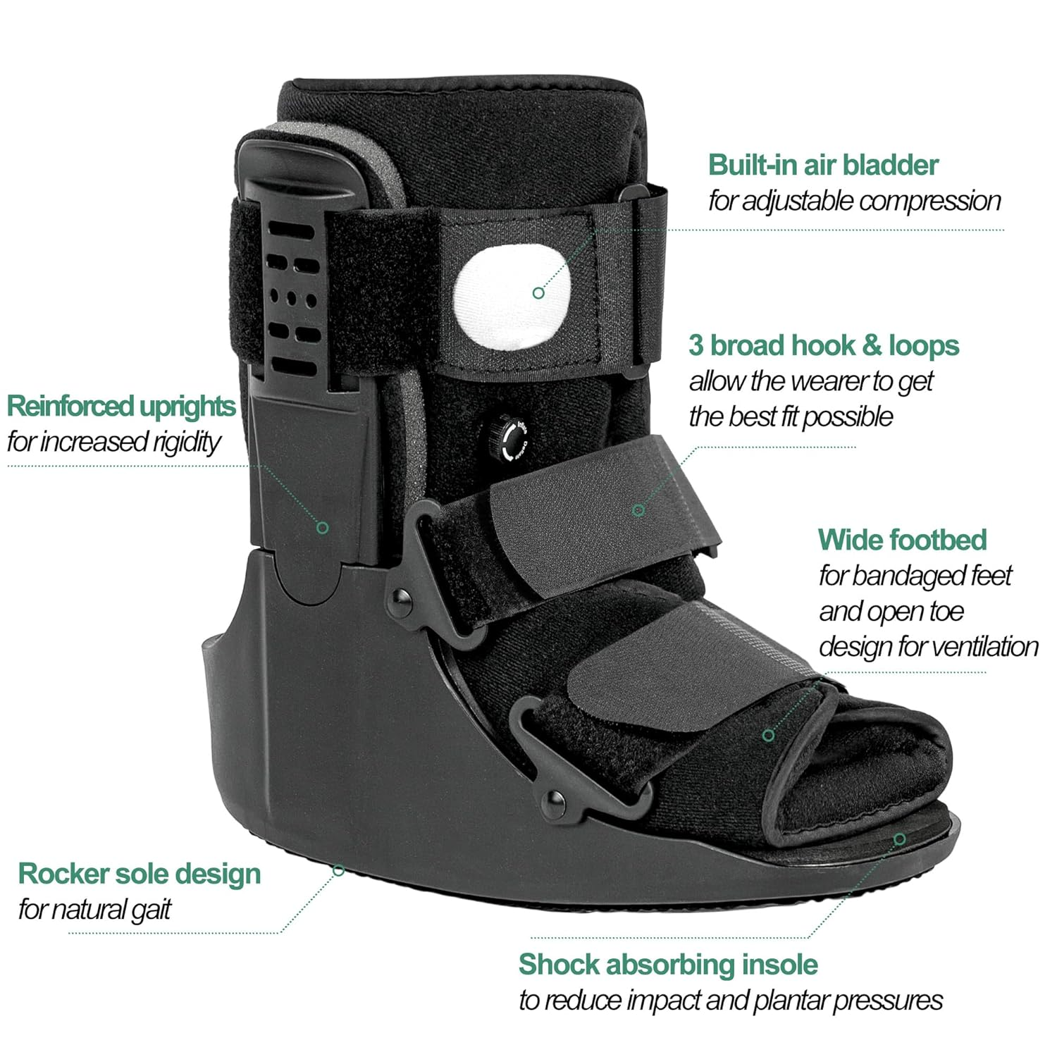 Jewlri Air Walking Boot Fracture Boot Short Walker Protective Boot Fits Left or Right Foot Ankle for Injuries Fractures Sprains Black M image number 5
