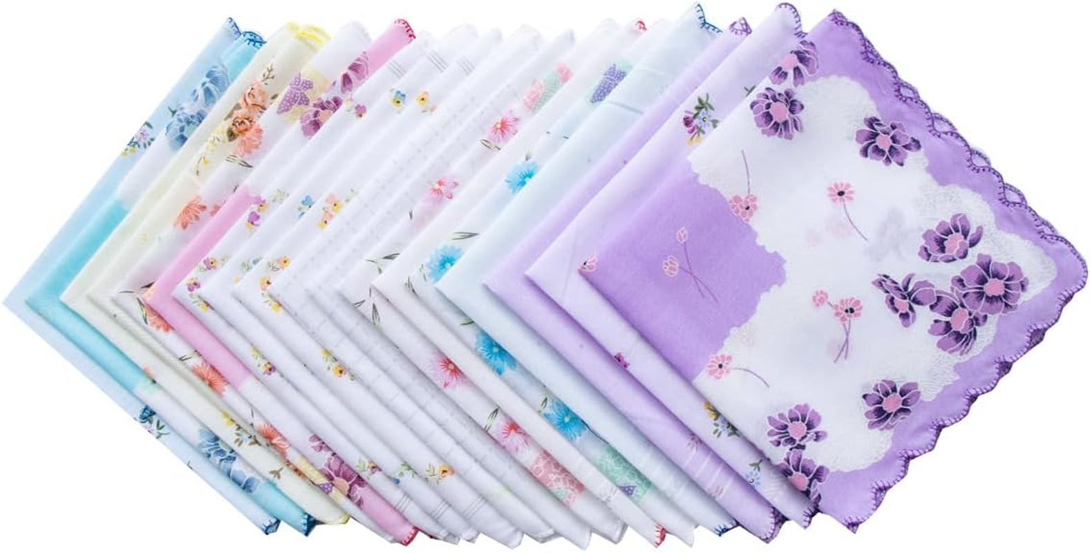 MZLIU Womens Girls Vintage Floral Cotton Handkerchiefs with Scalloped Edge Hankies image number 4