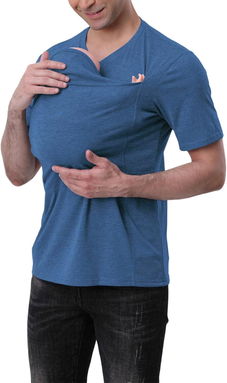 Kangaroo Shirt for Dad and Baby, 2025 New V Neck Mens and Women'S Kangaroo Baby Carrier Shirt