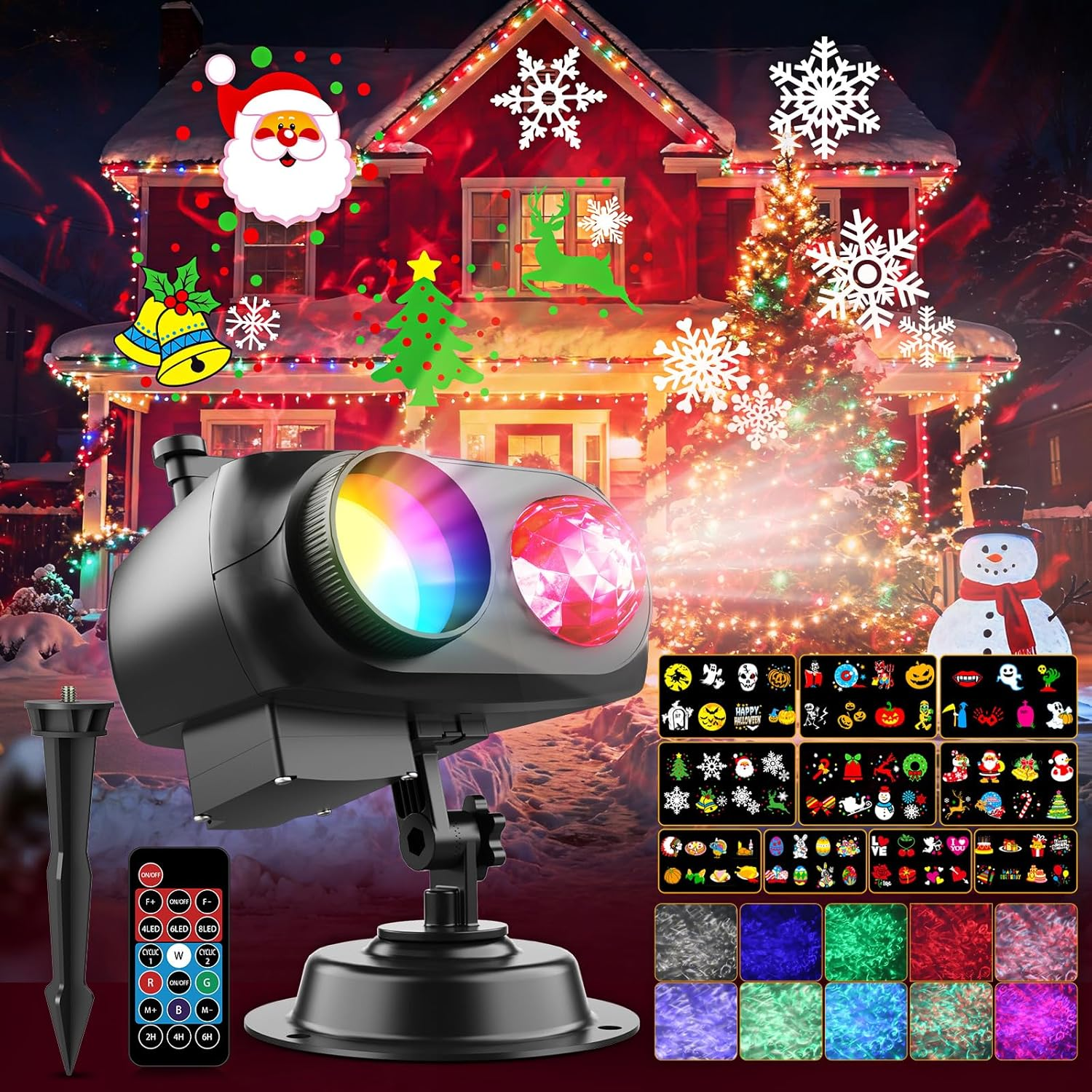 Halloween Projector Window Waterproof 2-In-1 Halloween Christmas Projector Outdoor with 10HD Films and 10 Colours Sea Waves with Remote Control and Timer for Holidays, Parties, Decoration, Garden image number 1