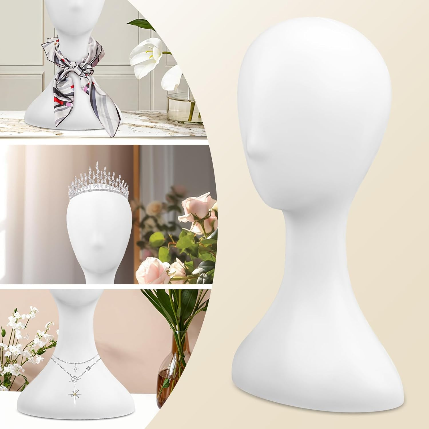 Youngly 40Cm Plastic Female Mannequin Wig Hat Scarf Manikin Head Model Display Stand Training Head (White)